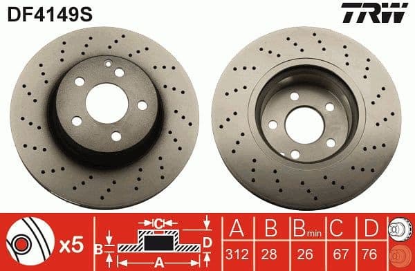 Brake Disc TRW SINGLE DF4149S