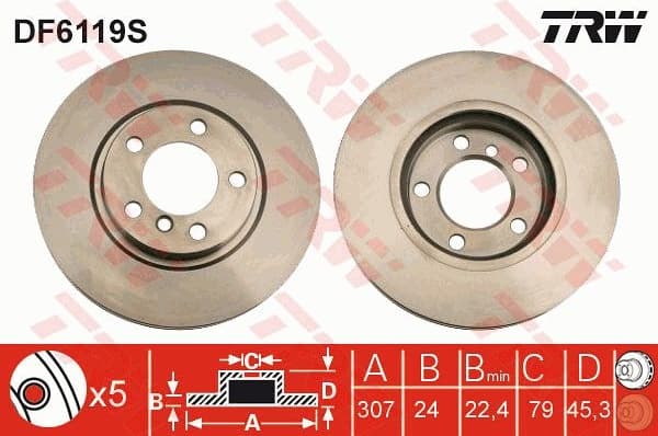 Brake Disc TRW SINGLE DF6119S