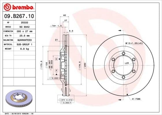 Brake Disc PRIME LINE 09.B267.10