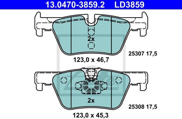 Brake Pad Set, disc brake ATE Ceramic 13.0470-3859.2