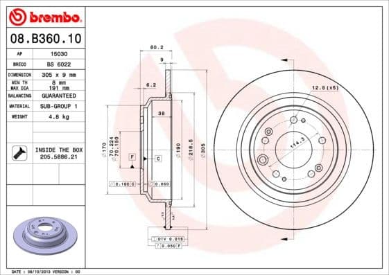 Brake discs kit rear, (2pcs), Top Quality 08.B360.10