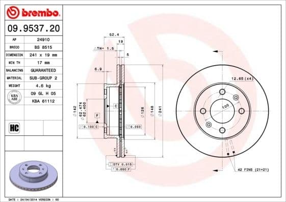 Brake Disc PRIME LINE 09.9537.20