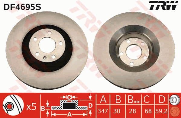 Brake Disc TRW SINGLE DF4695S