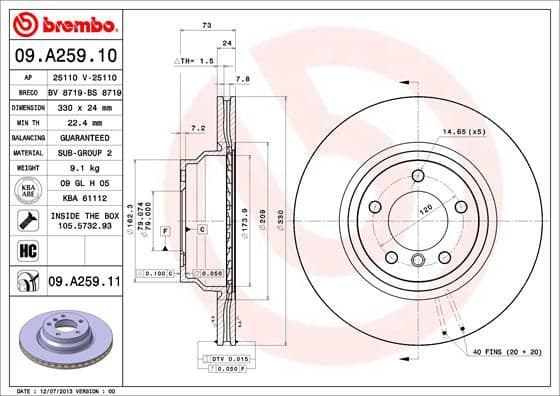 Brake Disc PRIME LINE - UV Coated 09.A259.11