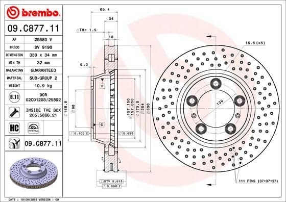 Brake Disc PRIME LINE - UV Coated 09.C877.11