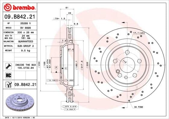 Brake Disc PRIME LINE - UV Coated 09.B842.21