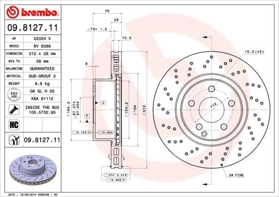 Brake Disc PRIME LINE - UV Coated 09.8127.11