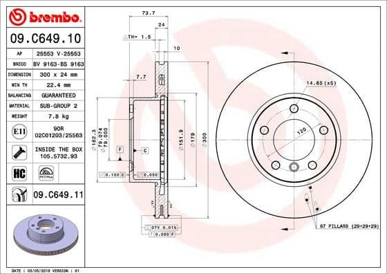 Brake Disc PRIME LINE - UV Coated 09.C649.11
