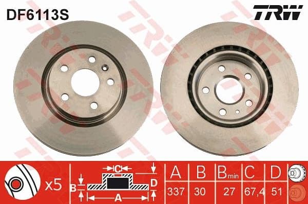Brake Disc TRW SINGLE DF6113S