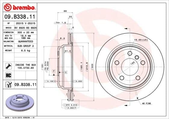 Brake discs kit rear, (2pcs), Top Quality 09.B338.11