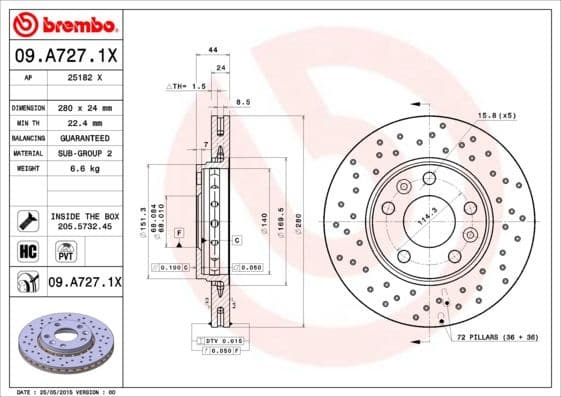Brake Disc XTRA LINE - Xtra 09.A727.1X