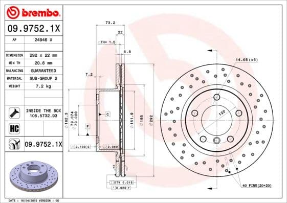 Brake Disc XTRA LINE - Xtra 09.9752.1X