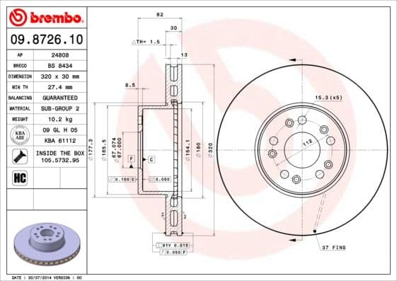 Brake Disc PRIME LINE 09.8726.10
