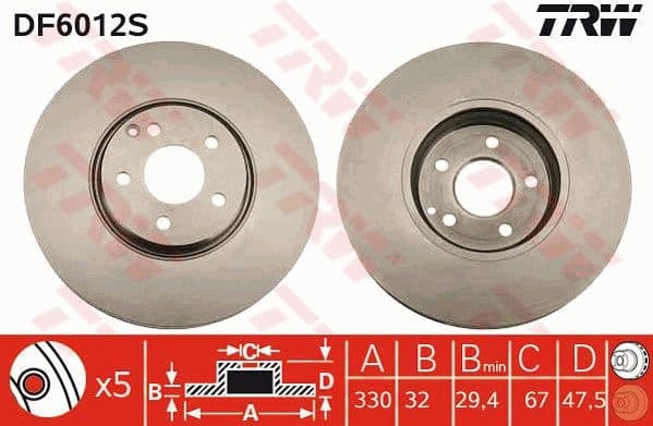 Brake Disc TRW SINGLE DF6012S