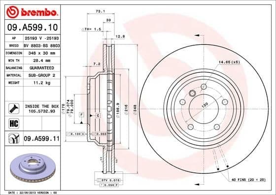 Brake Disc PRIME LINE - UV Coated 09.A599.11