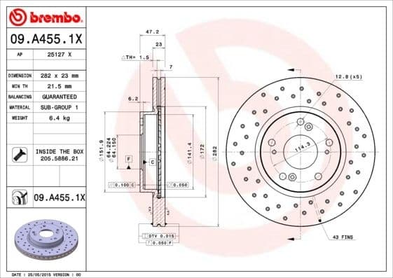 Brake Disc XTRA LINE - Xtra 09.A455.1X