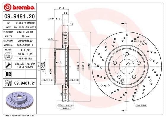 Brake Disc PRIME LINE - UV Coated 09.9481.21