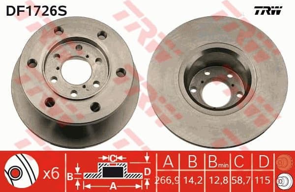 Brake Disc TRW SINGLE DF1726S