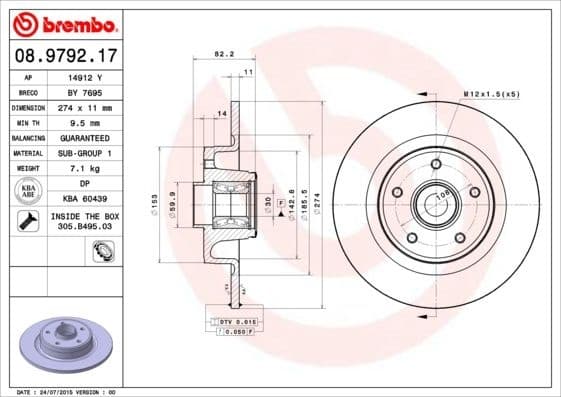 Brake Disc PRIME LINE - With Bearing Kit 08.9792.17