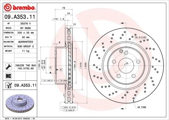 Brake Disc PRIME LINE - UV Coated 09.A353.11
