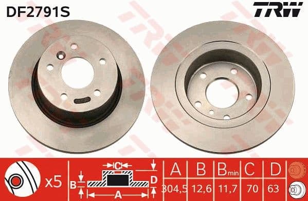 Brake Disc TRW SINGLE DF2791S