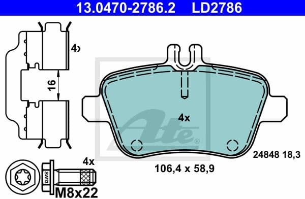 Brake Pad Set, disc brake ATE Ceramic 13.0470-2786.2