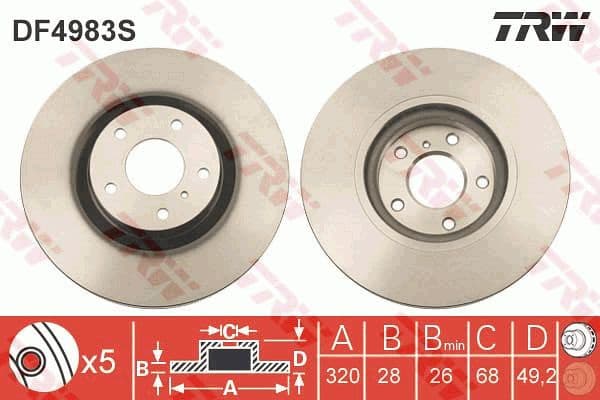 Brake Disc TRW SINGLE DF4983S