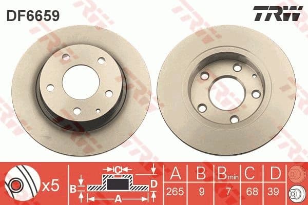 Brake discs kit rear, (2pcs), Top Quality DF6659