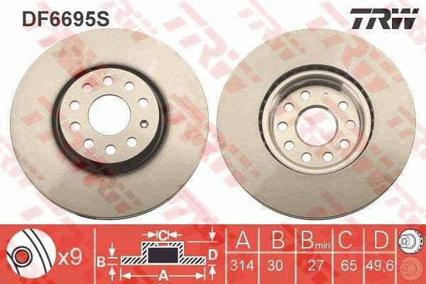 Brake Disc TRW SINGLE DF6695S - image 2