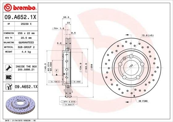 Brake Disc XTRA LINE - Xtra 09.A652.1X