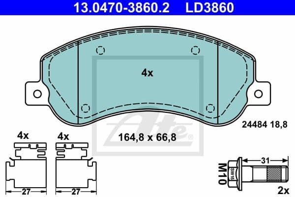 Brake Pad Set, disc brake ATE Ceramic 13.0470-3860.2