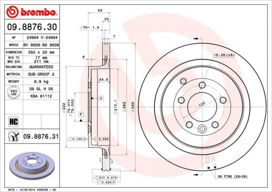 Brake Disc PRIME LINE - UV Coated 09.8876.31