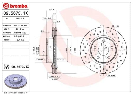 Brake Disc XTRA LINE - Xtra 09.5673.1X