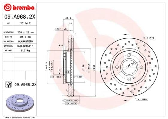 Brake Disc XTRA LINE - Xtra 09.A968.2X