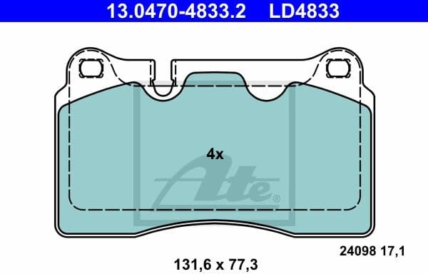 Brake Pad Set, disc brake ATE Ceramic 13.0470-4833.2
