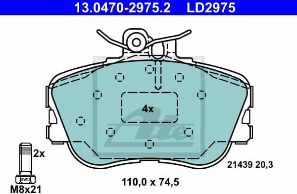 Brake Pad Set, disc brake ATE Ceramic 13.0470-2975.2 - image 2