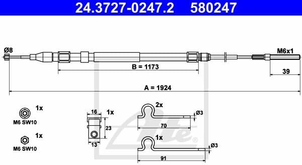 Cable Pull, parking brake 24.3727-0247.2