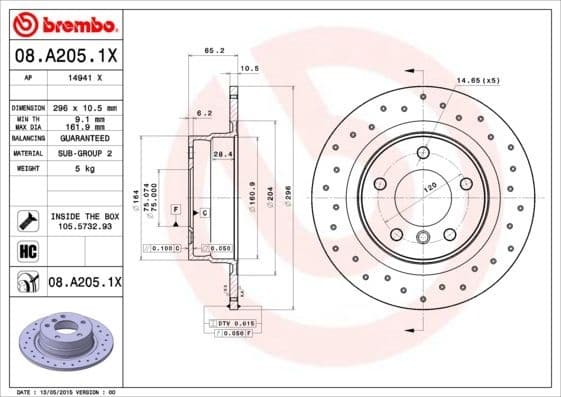 Brake Disc XTRA LINE - Xtra 08.A205.1X