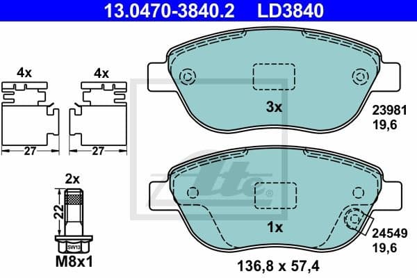 Brake Pad Set, disc brake ATE Ceramic 13.0470-3840.2 - image 2