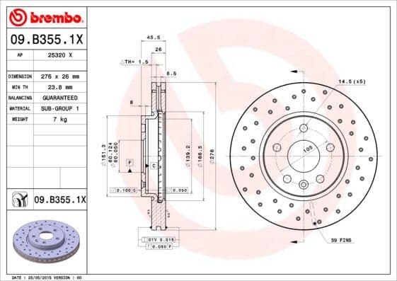 Brake Disc XTRA LINE - Xtra 09.B355.1X