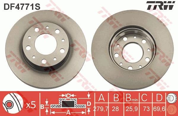 Brake Disc TRW SINGLE DF4771S