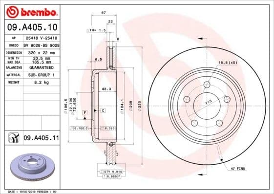 Brake Disc PRIME LINE - UV Coated 09.A405.11