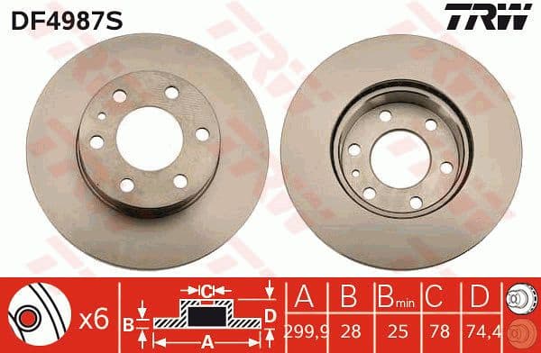 Brake Disc TRW SINGLE DF4987S