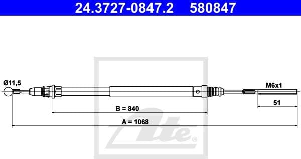 Cable Pull, parking brake 24.3727-0847.2
