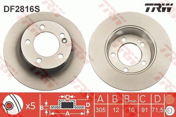 Brake Disc TRW SINGLE DF2816S
