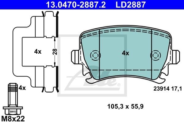 Brake Pad Set, disc brake ATE Ceramic 13.0470-2887.2