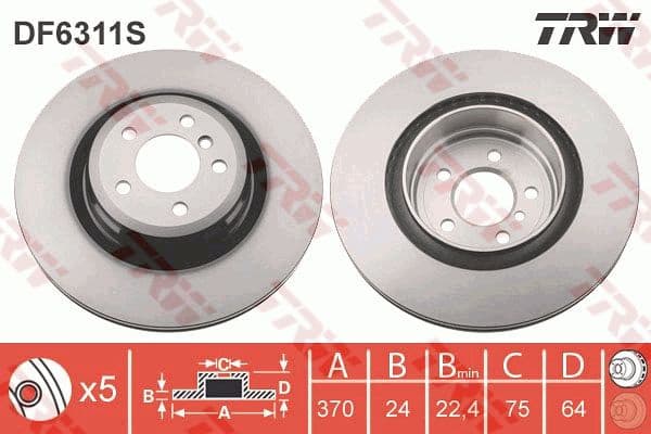 Brake Disc TRW SINGLE DF6311S
