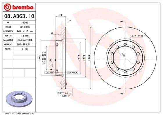 Brake Disc PRIME LINE 08.A363.10
