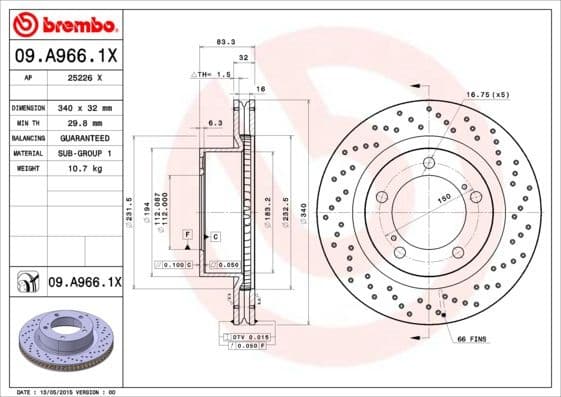 Brake Disc XTRA LINE - Xtra 09.A966.1X