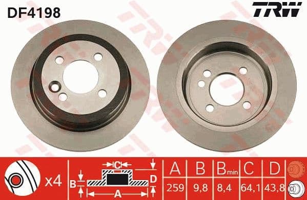 Brake discs kit rear, (2pcs), Top Quality DF4198 - image 4